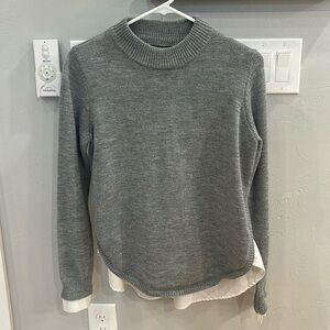 New York & Company grey sweater with white blouse back